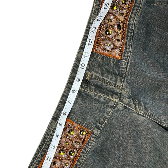 EXPRESS bedazzled / beaded low waist flare jean - Picture 5 of 6